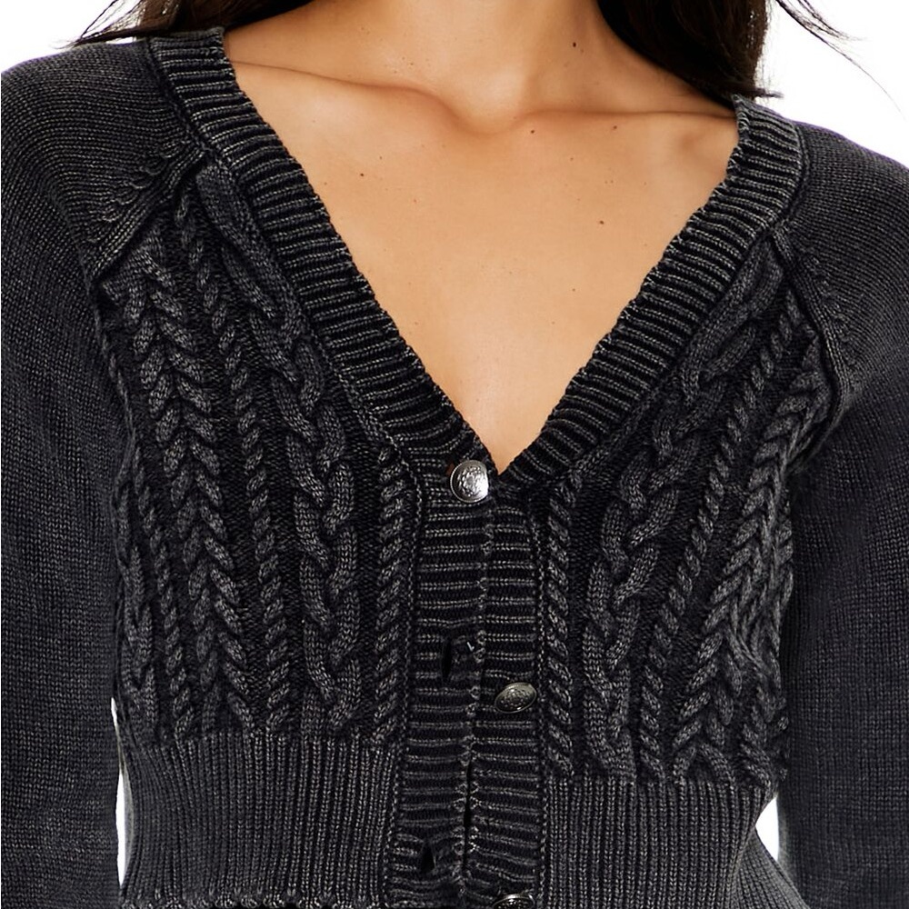 Women's Black Cable Knit Cardigan Sweater